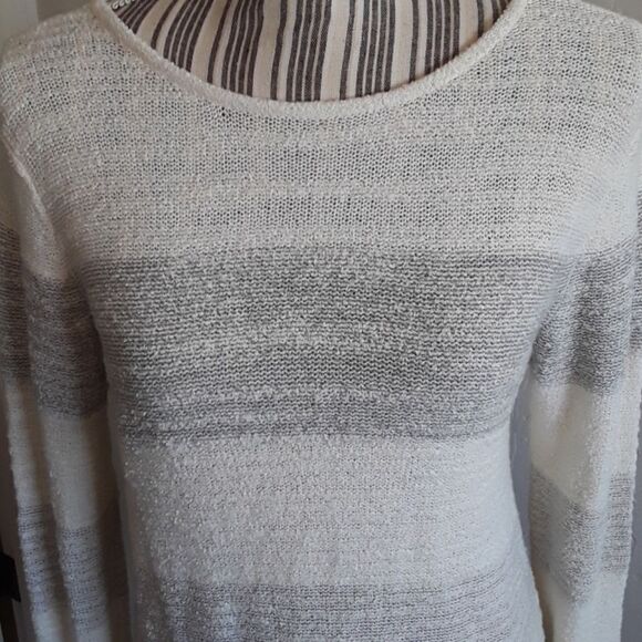 Calvin Klein Lightweight Striped Pullover Off White Gray Sweater - Picture 2 of 7